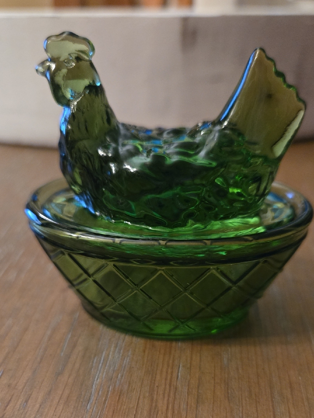 Emerald Green Glass Hen on Nest Decorative Trinket Dish